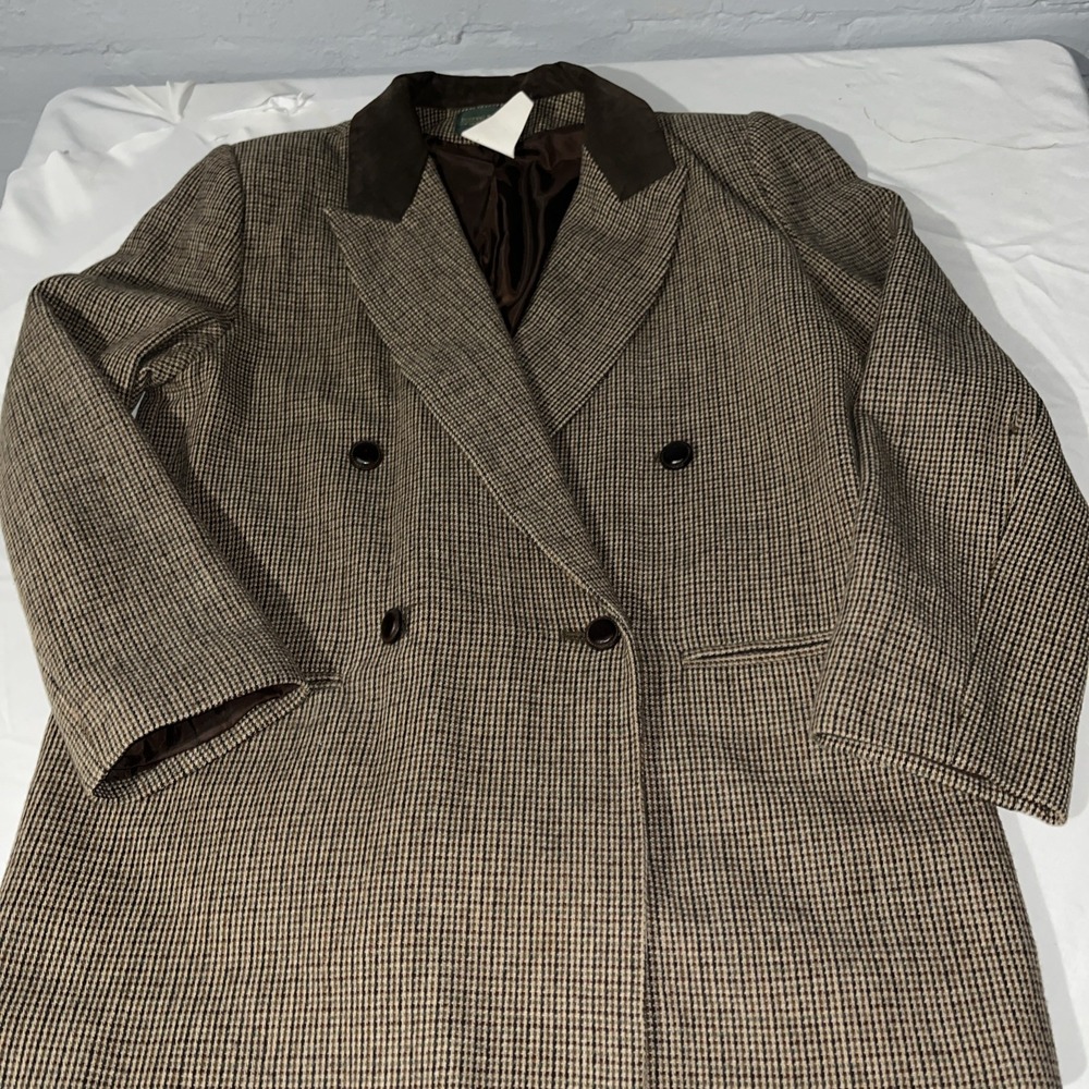 Women's Harve Bernard Brown Buttoned  100 Wool Houndstooth Blazer Jacket Size 10